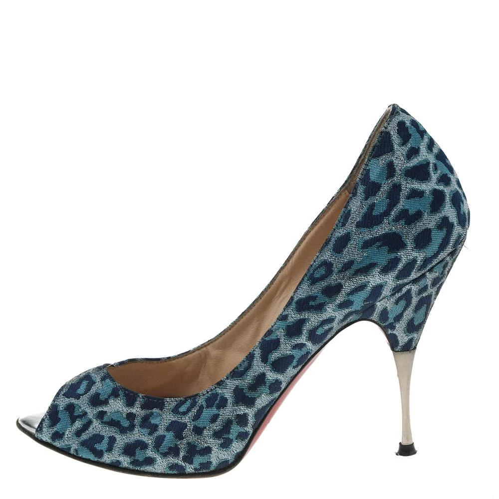 Christian Louboutin Christian Louboutin Blue Leopard Print Fabric Peep Toe Pumps Size 37 2