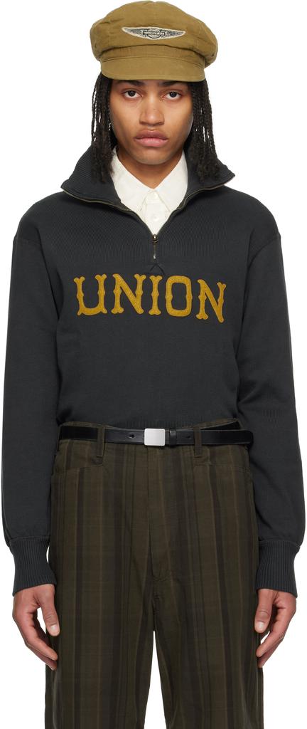 RRL Gray Long Sleeve Cotton Half-Zip Sweater