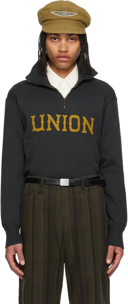 RRL Gray Long Sleeve Cotton Half-Zip Sweater 1