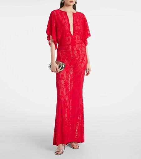 norma kamali red lace dress Obie lace gown in red - Norma Kamali