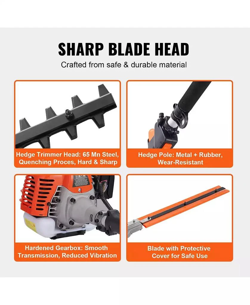 Mecale 52CC 6-in-1 Gas Trimming Tool Set, Hedge Trimmer, String Trimmer, Brush Cutter, Edger, Pole Saw, Chainsaw Pruner, Extension Pole 9