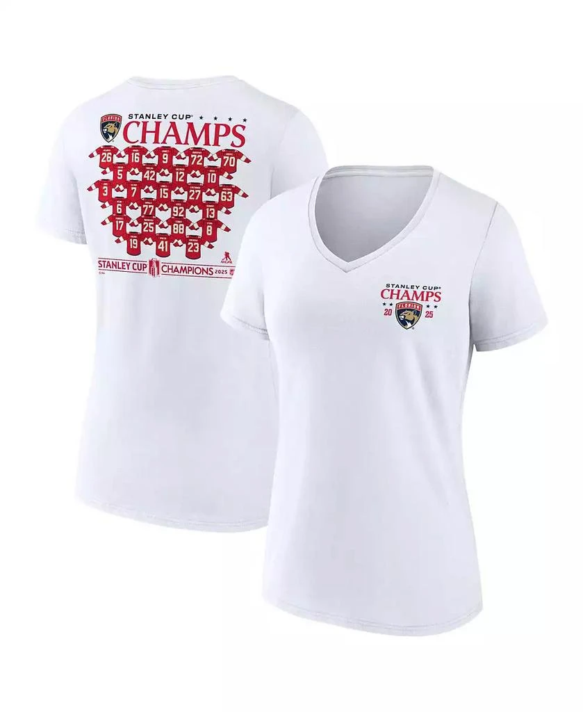 Fanatics Women's White Florida Panthers 2025 Stanley Cup Champions Jersey Roster V-Neck T-Shirt 1