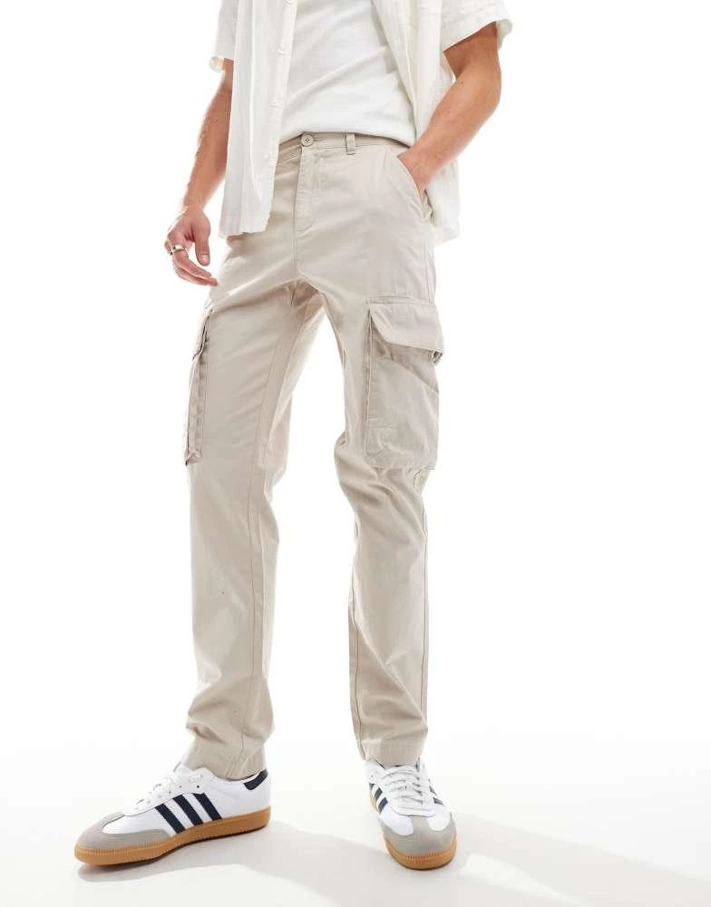 French Connection Mens French Connection cotton twill cargo trousers in stone 4
