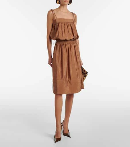Yves Saint Laurent Shirred chiffon satin midi dress 2