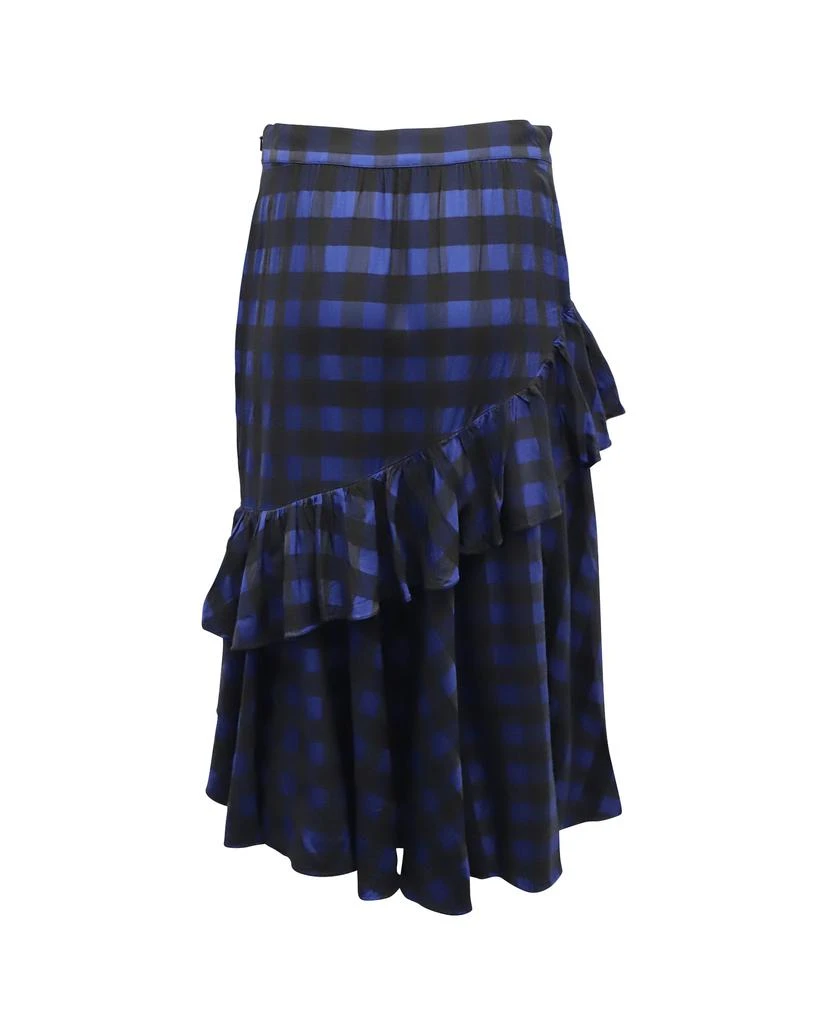 Temperley London Gathered Checked Skirt in Blue Acetate 3