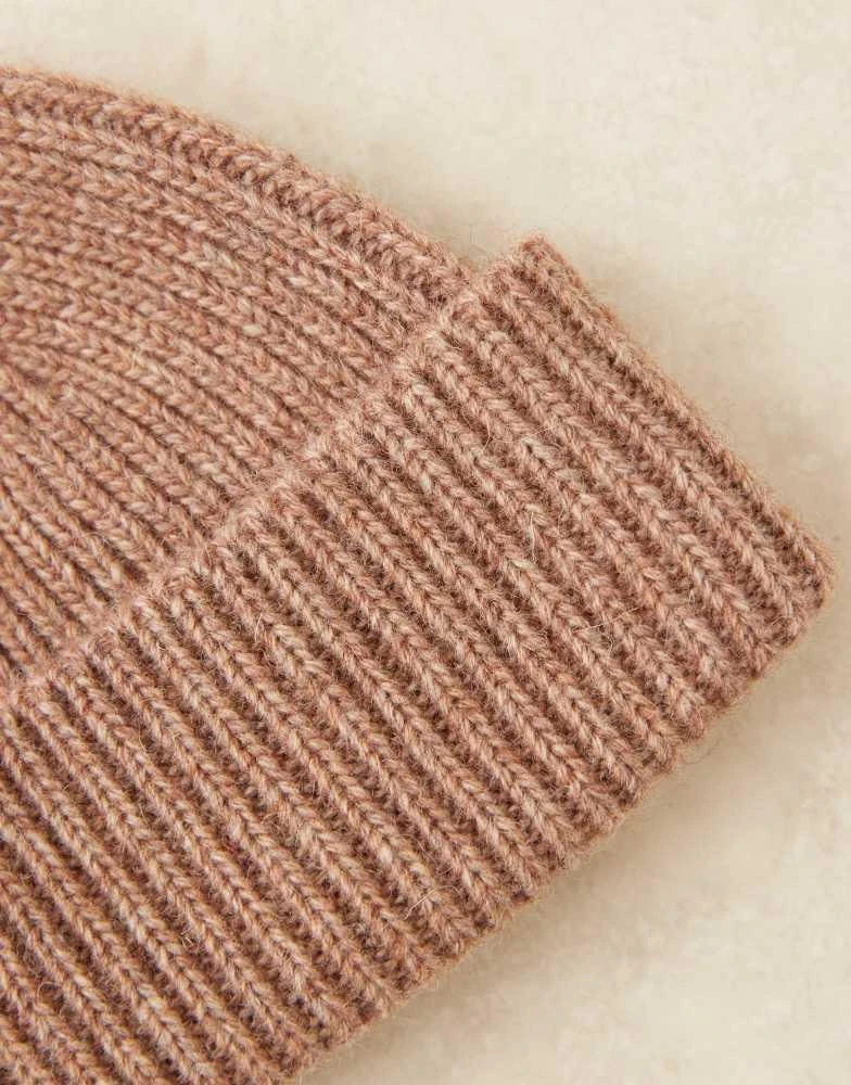 ASOS ASOS DESIGN lambswool mini fisherman ribbed beanie in brown 3
