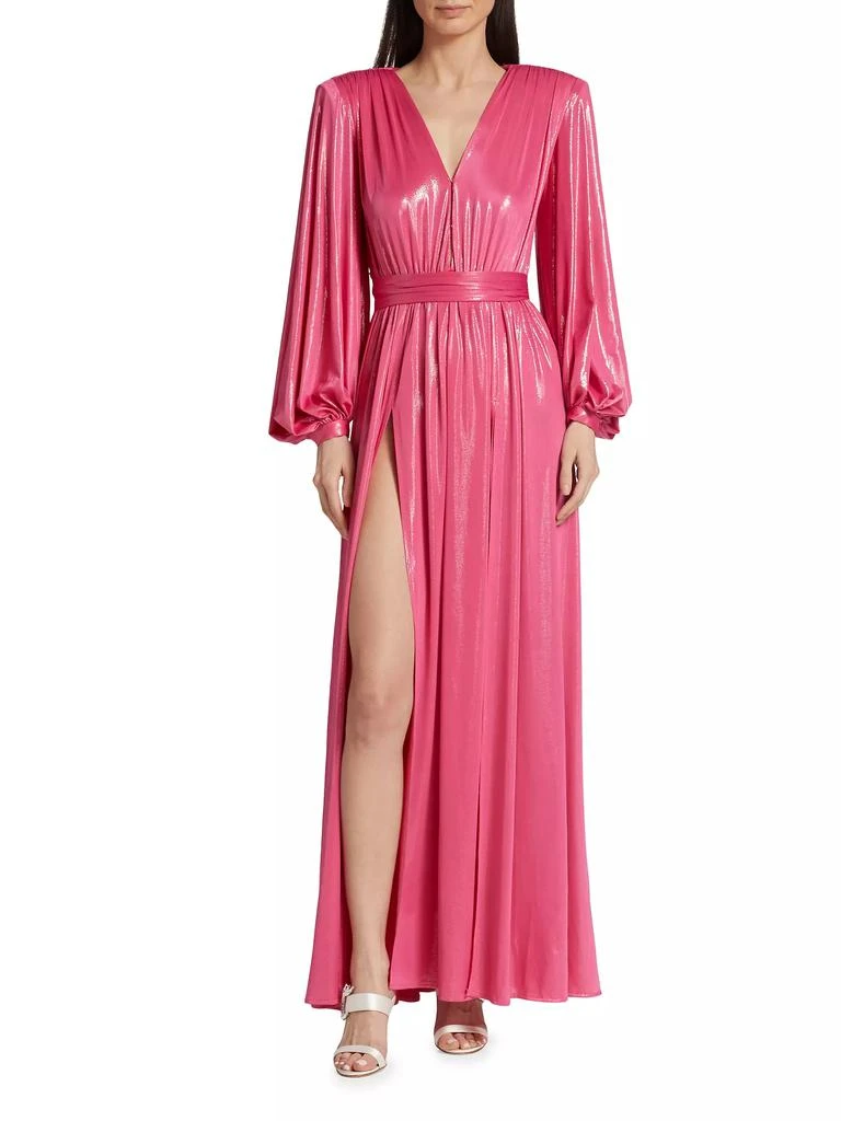 BRONX AND BANCO Zoe Billowy-Sleeve V-Neck Metallic Gown 3