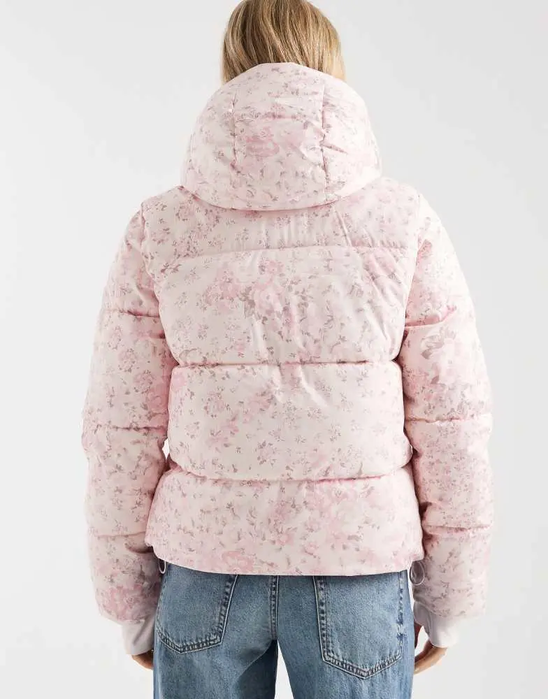 HOLLISTER Hollister faux fur hood cropped puffer jacket in pink 