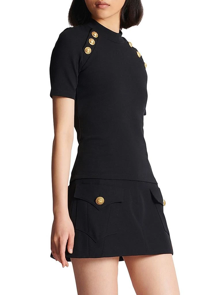 Balmain Logo Button Raglan Stretch T-Shirt 4