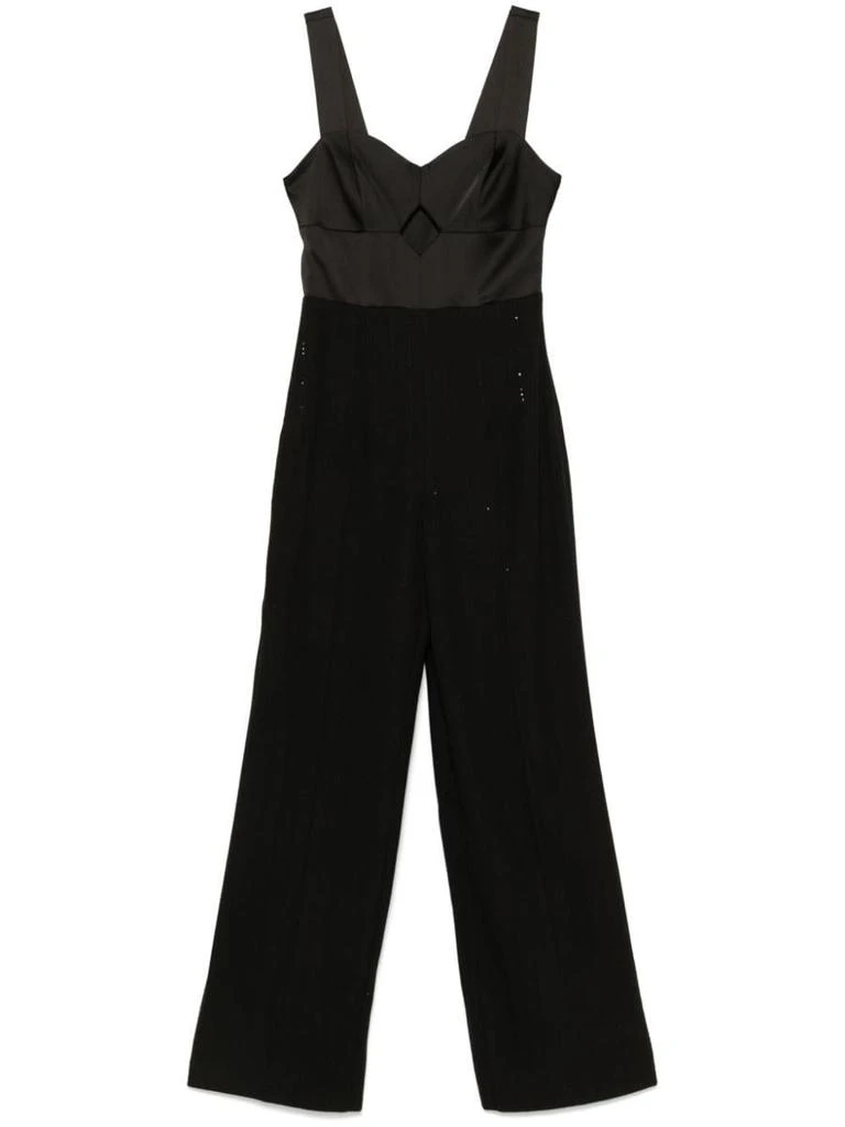 TWINSET Twinset Long Black Jumpsuit With Rhinestones And Satin Top 1