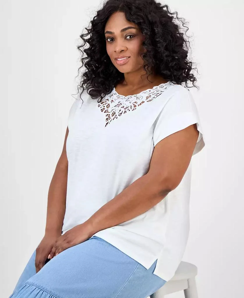 JONES NEW YORK Plus Size Lace-Trim Dolman-Sleeve Top 2