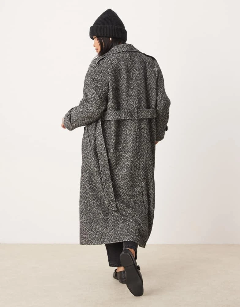 Miss Selfridge Miss Selfridge Petite herringbone belted trench coat in mono 2