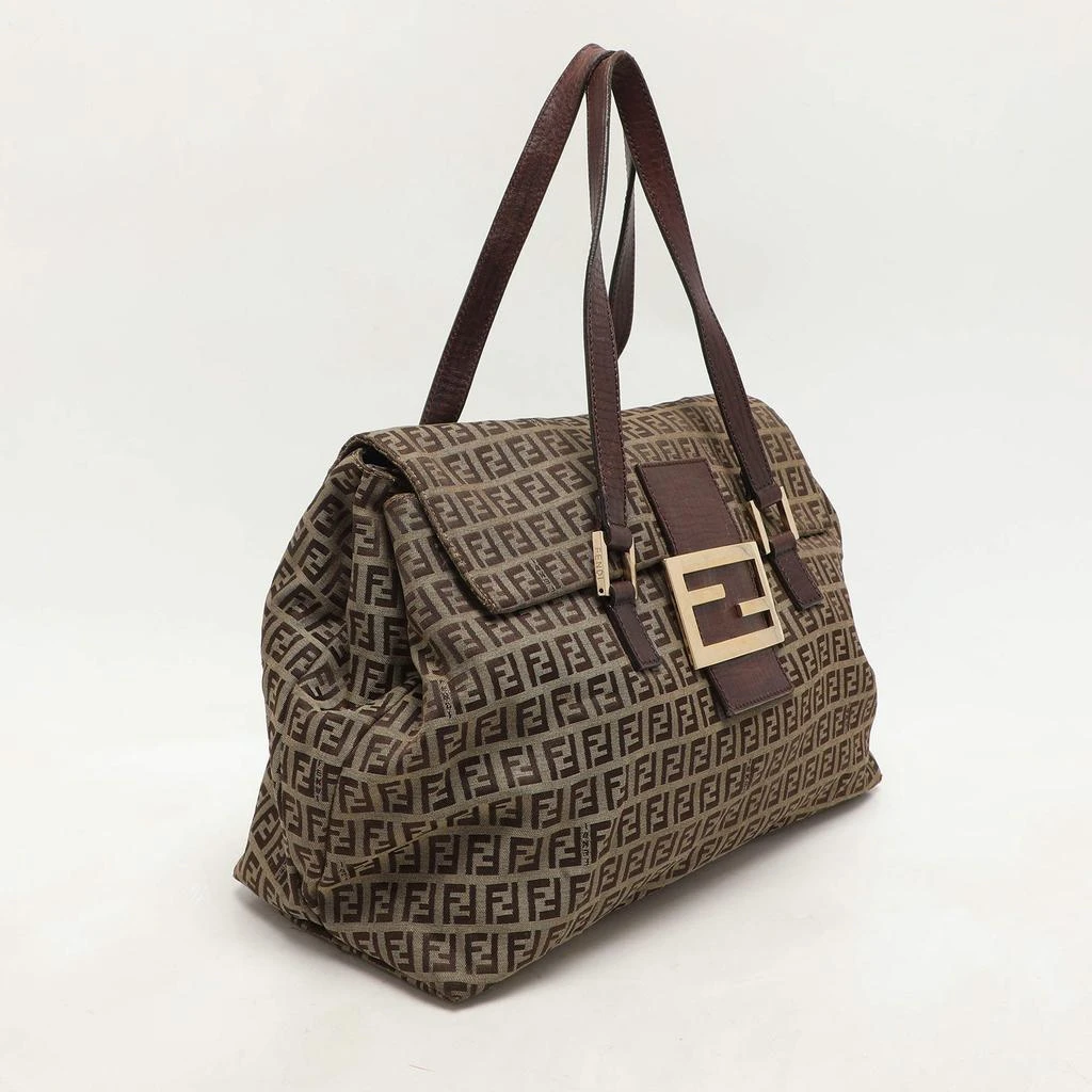 Fendi Fendi Beige/Brown Zucchino Canvas and Leather Accordion Tote 3
