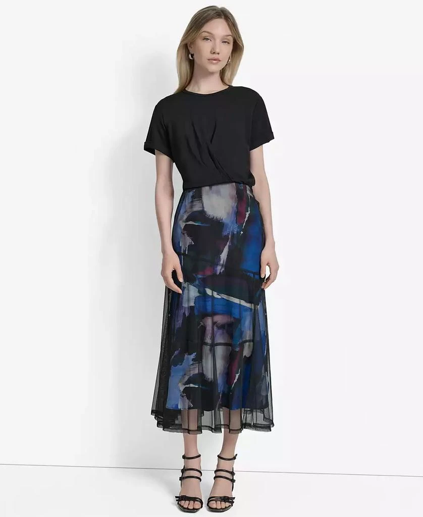 DKNY Women's Mixed-Media Printed-Skirt Dress 1