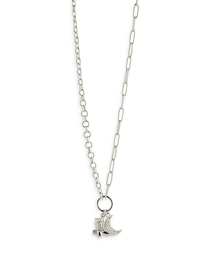 Sterling Forever Kelsea Pavé Moon & Cowboy Boot Pendant Necklace in Rhodium Plated, 16"-18"