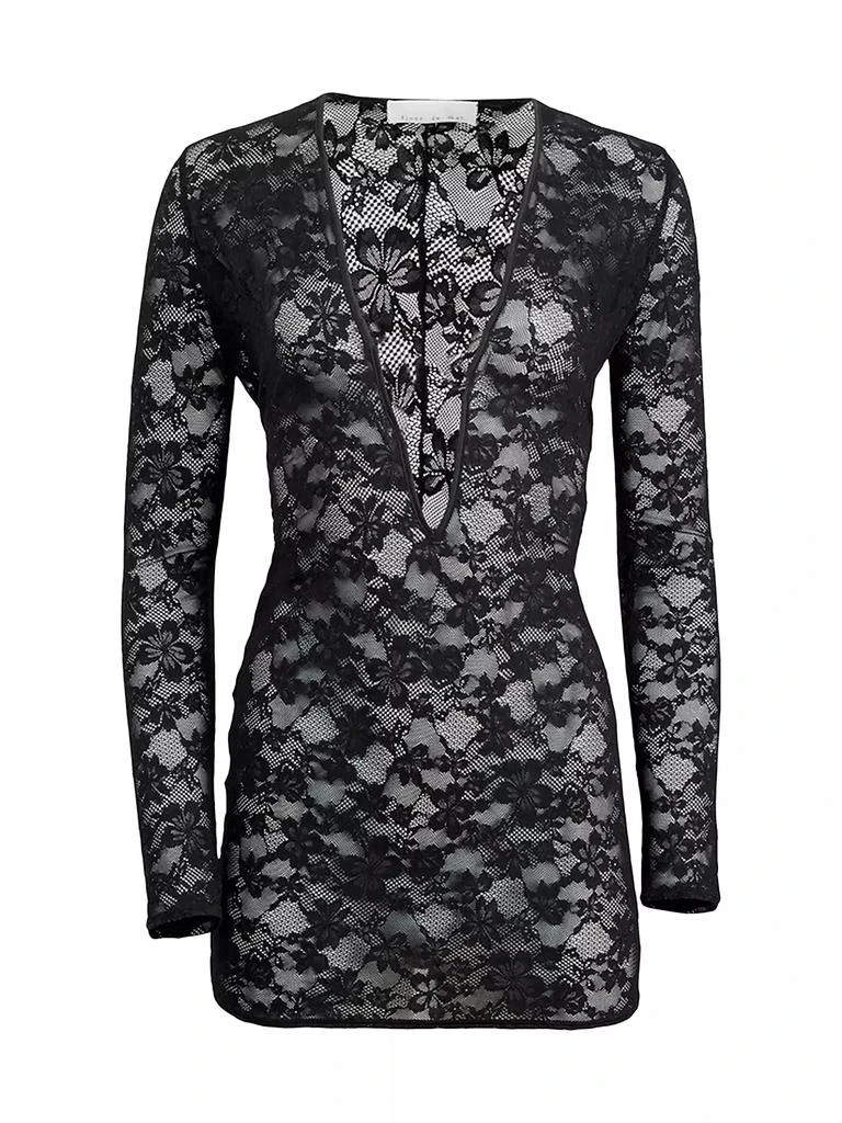 Fleur du Mal Le Stretch Lace Plunging V-neck Minidress 1