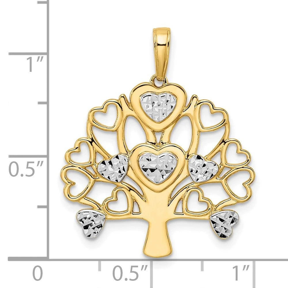 Diamond2Deal 14k Yellow Gold White Rhodium Diamond-cut Heart Tree of Life Pendant 4