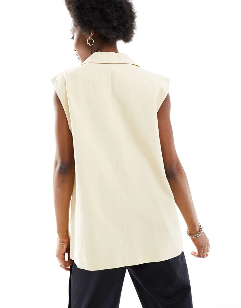 ASOS ASOS DESIGN sleeveless tailored blazer with linen in buttermilk 4