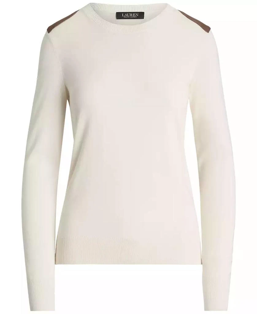 Ralph Lauren Women's Faux-Leather-Trim Cotton-Blend Sweater 5