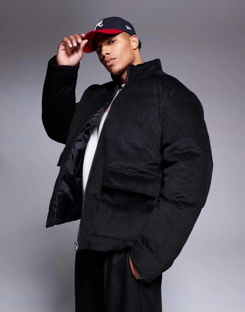 ASOS ASOS DESIGN corduroy puffer jacket in black 1