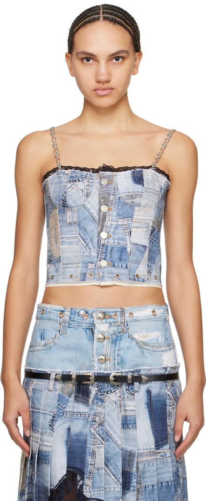 ANDERSSON BELL Blue Trompe L'œil Denim Tank Top
