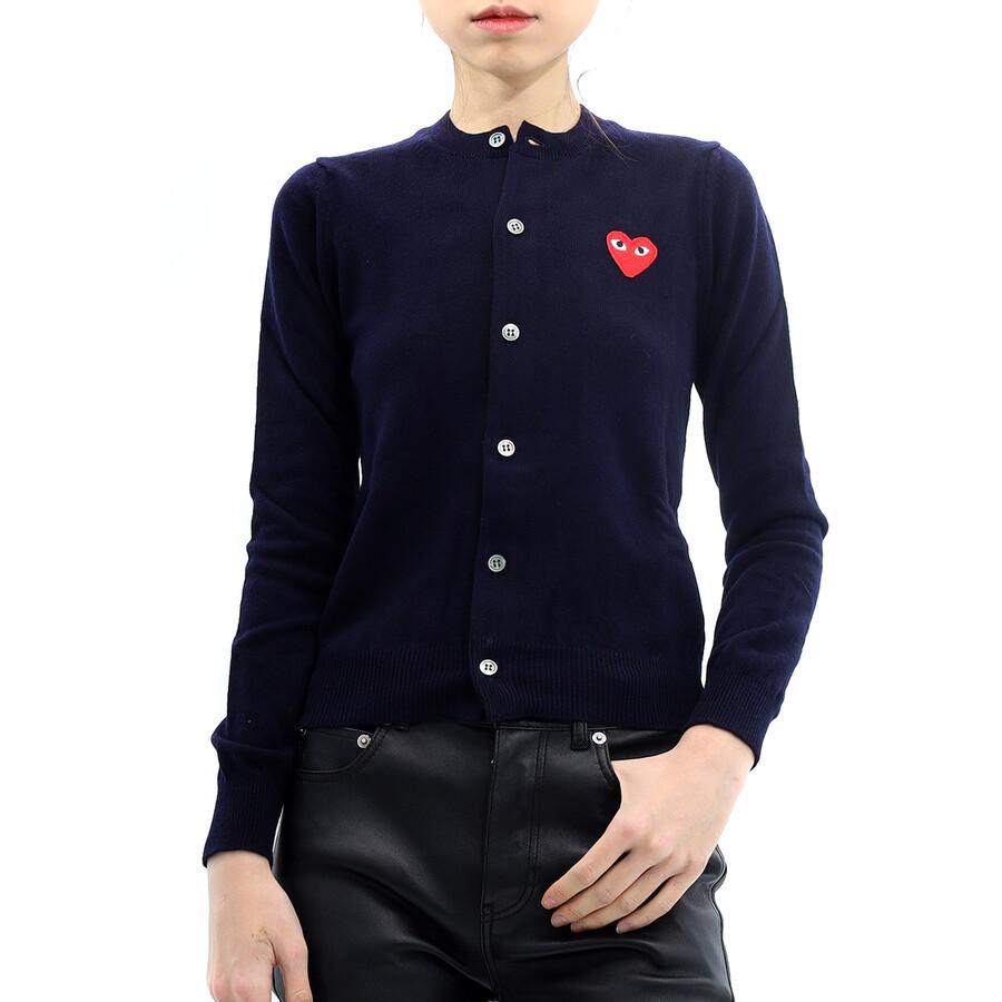 Comme des Garcons Play Ladies Navy Long Sleeve Logo Cardigan