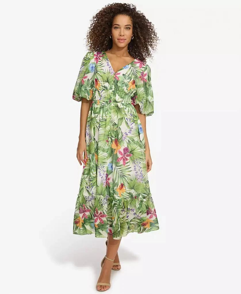 Kensie Women's Floral-Print Balloon-Sleeve Maxi Dress 1