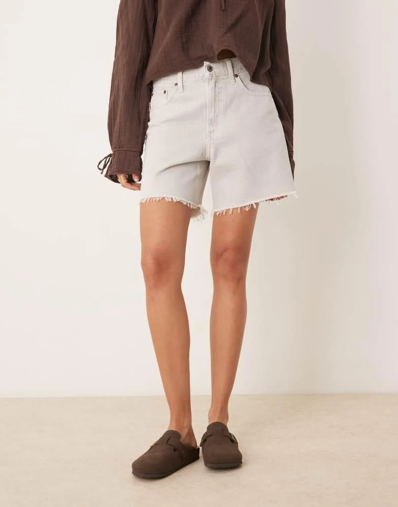 Abercrombie & Fitch Abercrombie & Fitch classic high rise loose shorts with frayed hem in washed off white 3
