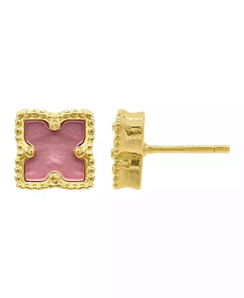 ADORNIA 14K Gold Plated Flower Pink Imitation Mother of Pearl Stud Earrings 1