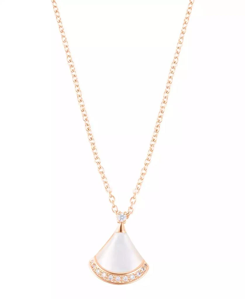 ADORNIA Rose Gold Adjustable Mother of Pearl Cubic Zirconia Leaf Pendant Necklace 1