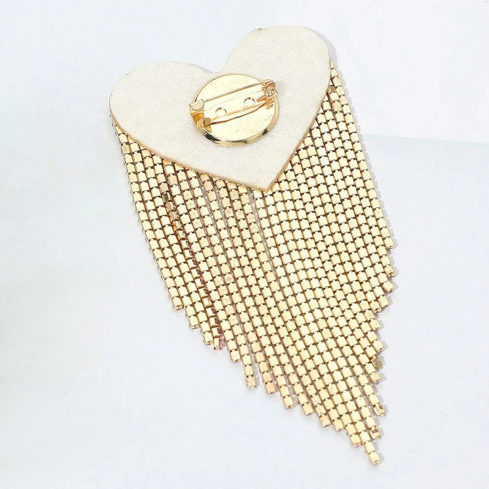 FASHNZFAB Rhinestone Heart Fringe Pin Brooch 3