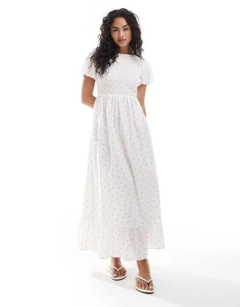 New Look shirred cross back midi dress in white floral  On Sale Now with  Up to 20% Off | Discover Exclusive Deals & Savings at BeyondStyle   Authentic New Look Home|women