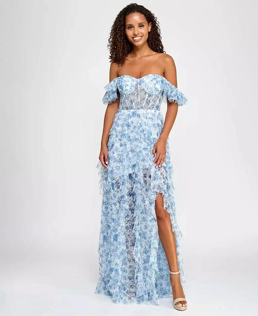 City Studios Juniors' Ruffled Off-The-Shoulder Corset Gown, Created for Macy's 1