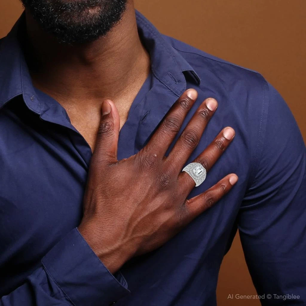 Pompeii3 3Ct Emerald Cut Diamond Men
s Ring in White, Yellow or Rose Gold Lab Grown 4