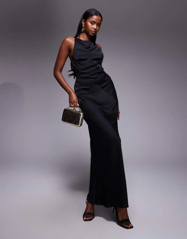 sachin and babi light blue dress ASOS ASOS DESIGN satin chiffon mix panelled bias maxi dress with wrap back  detail in black - Dresses & Skirts