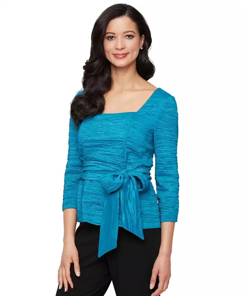 Alex Evenings Women's Square-Neck Tie-Waist Taffeta Blouse 1