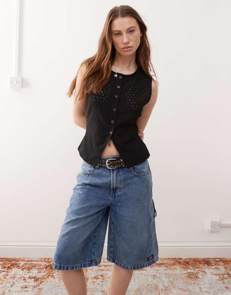 Reclaimed Vintage Reclaimed Vintage broderie button through waistcoat in black