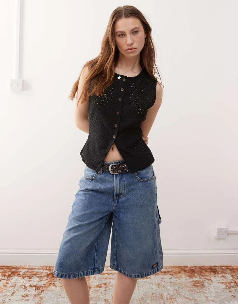 Reclaimed Vintage Reclaimed Vintage broderie button through waistcoat in black 1