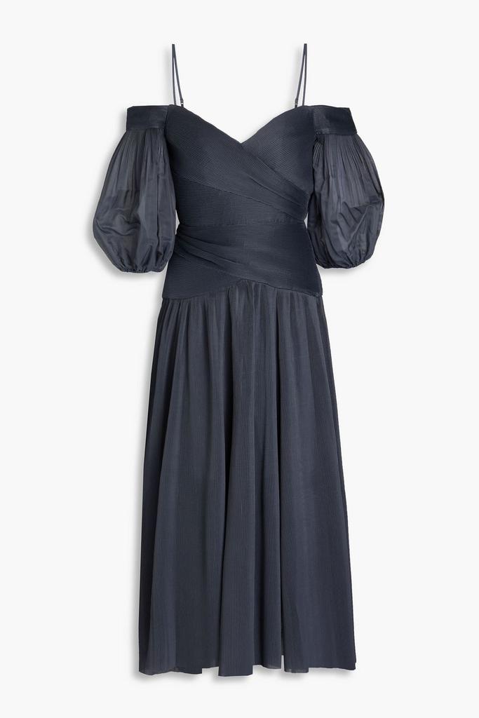 Zimmermann Cold-shoulder plissé-organza midi dress