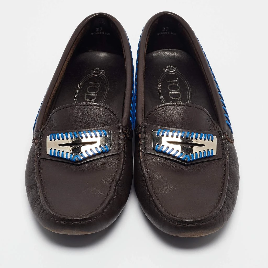Tod's Tod's Dark Brown Leather Whip Stitch Trim Detail Penny Loafers Size 37 3