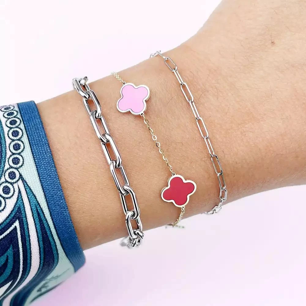 The Lovery Small Pastel Mixed Clover Bracelet 14K Gold 4