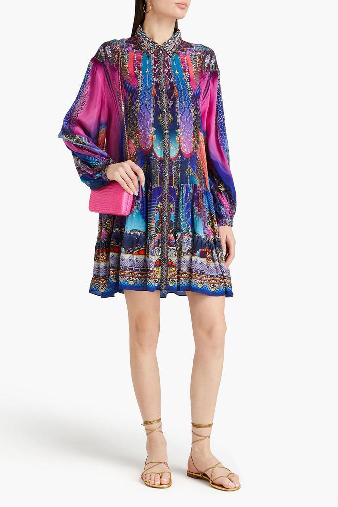 Camilla Crystal-embellished printed silk crepe de chine mini shirt dress