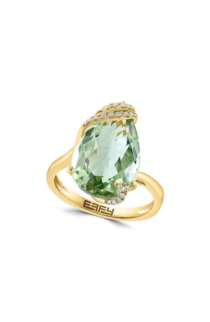 Effy 14K Yellow Gold Diamond Green Quartz Ring - Size 7 - 0.06ct.