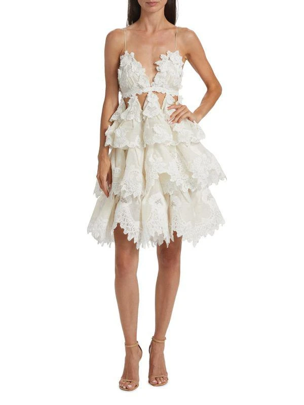 chinese dress ladies Zimmermann Crush High Neck Frilled Mini Black  blueandcream