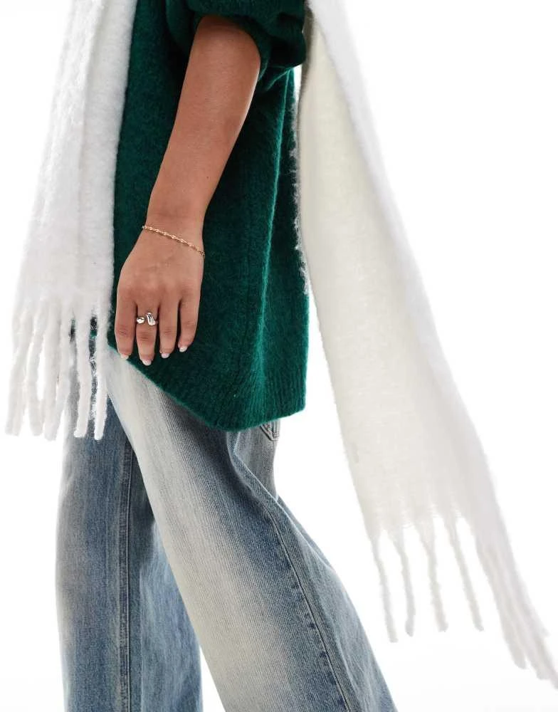 ASOS ASOS DESIGN fluffy tassel scarf in winter white 4