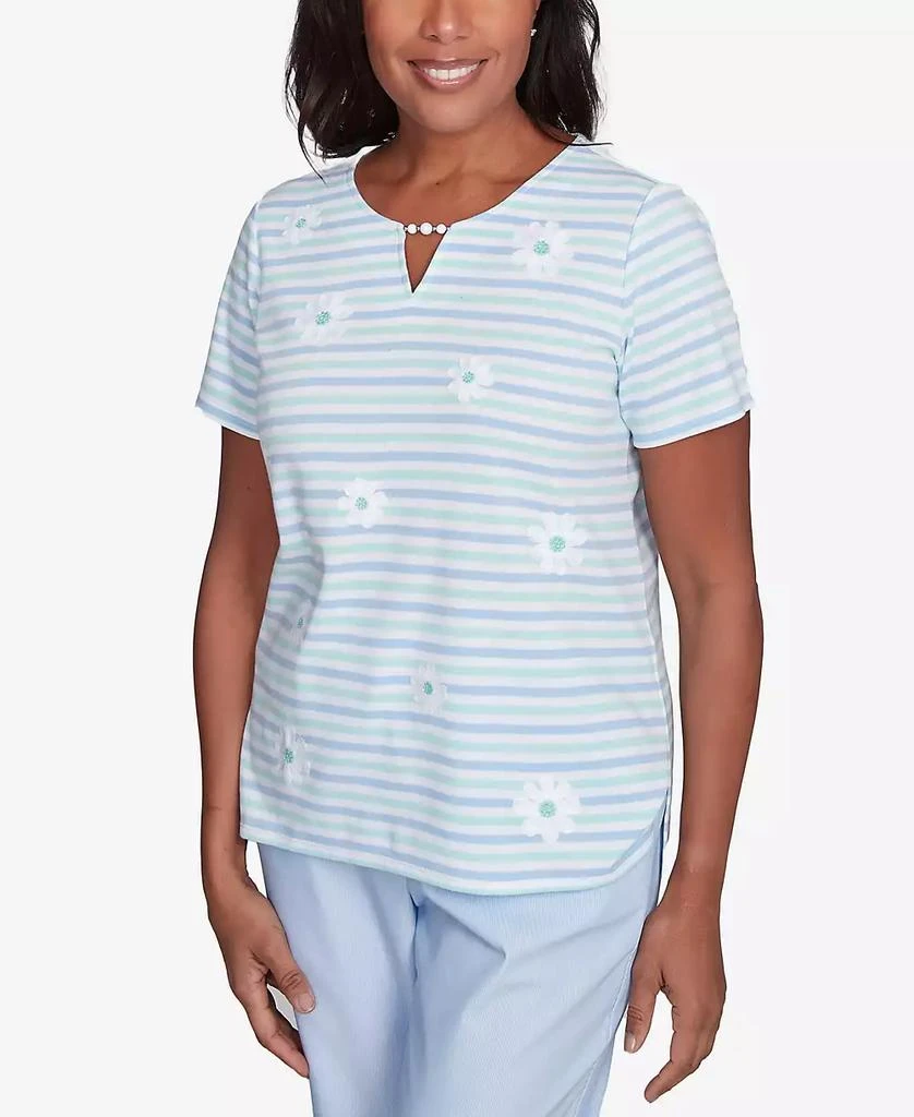 Alfred Dunner Petite St. Thomas Embroidered Daisy Striped Top 3