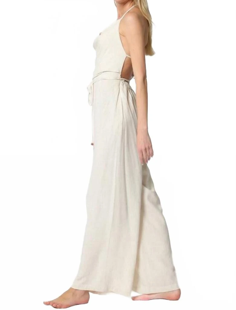 Aakaa Iris Cowl Tie Back Neck Backless Belted Jumpsuit In Cream 3