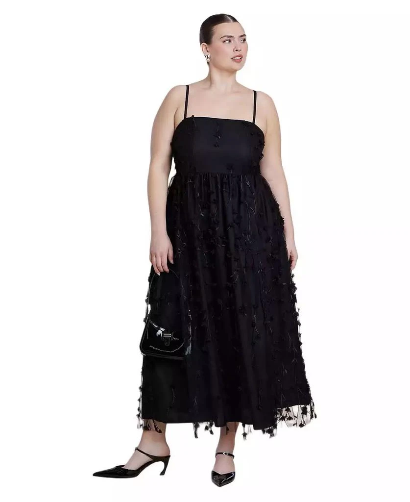 knit fit and flare midi dress Black/White / 1X