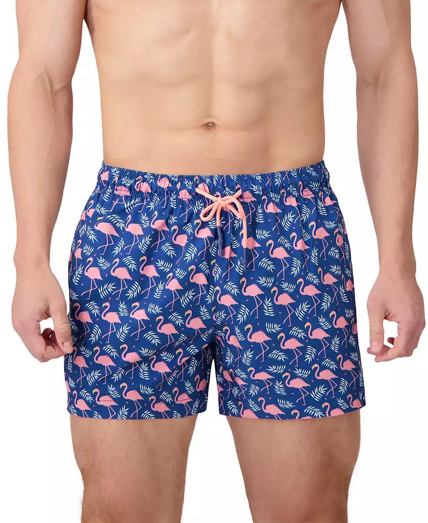 Sunset and Vines Men's Flamingo-Pattern Woven Swim Trunks