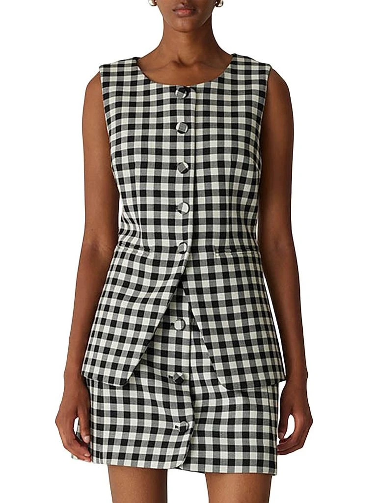 Rebecca Taylor Philippa Check Wool-Blend Button-Front Vest 3